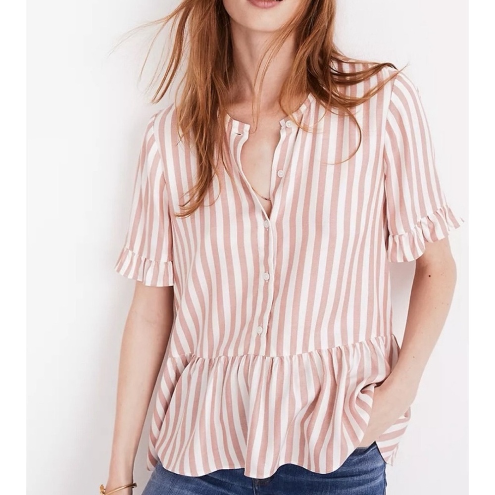 Madewell Studio Button Front Peplum Ruffle-Hem Top
